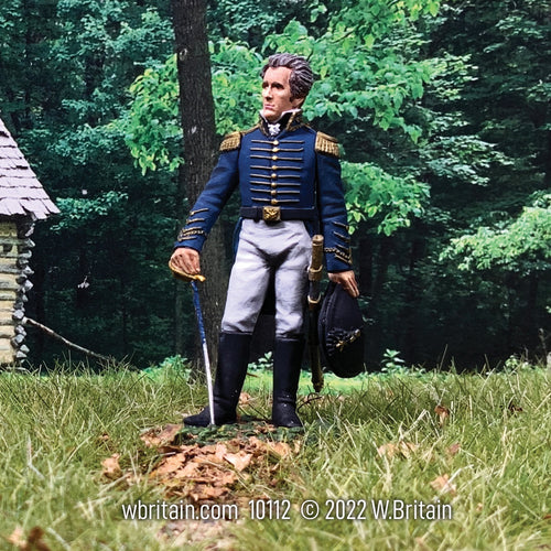 Collectible toy soldier miniature army men U.S. General Andrew Jackson, 1813-14. He is outdoors in uniform.