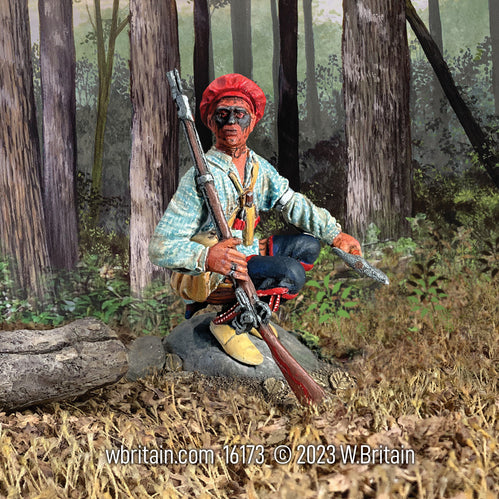 Collectible toy soldier army men Oneida Warrior, 1777. He is in the woods.