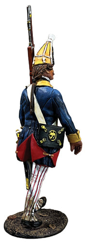 Rear view of Collectible toy soldier miniature army men Grenadier Brunswick Regiment, von Riedesel, 1777.