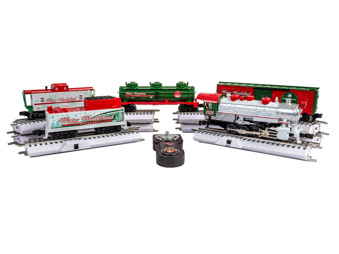 Lionel model train Winter Wonderland LionChief Set. Showing all the pieces. O Scale.