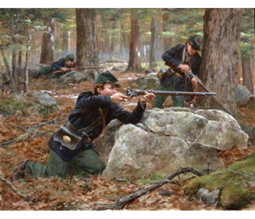 Don Troiani wall art print Berdan's Sharpshooter's, Summer-Fall 1863. They are in the forest.