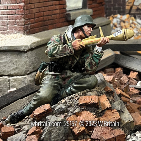 Collectible toy soldier army men Panzerknacker. He is in urban battle.