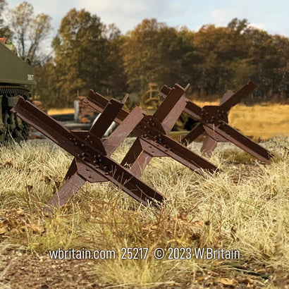 Scenic miniature Hedgehog Anti-Tank Obstacle. On the battlefield.