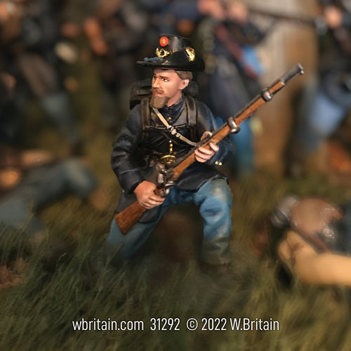 Federal Iron Brigade Kneeling Defending No.2. On the battlefield.