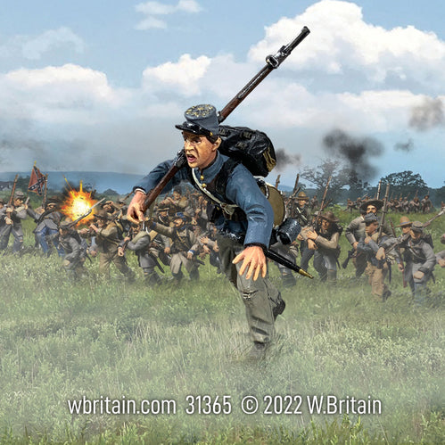 Toy soldier miniature army men Confederate Texas Brigade Infantry. He is on the battlefield.