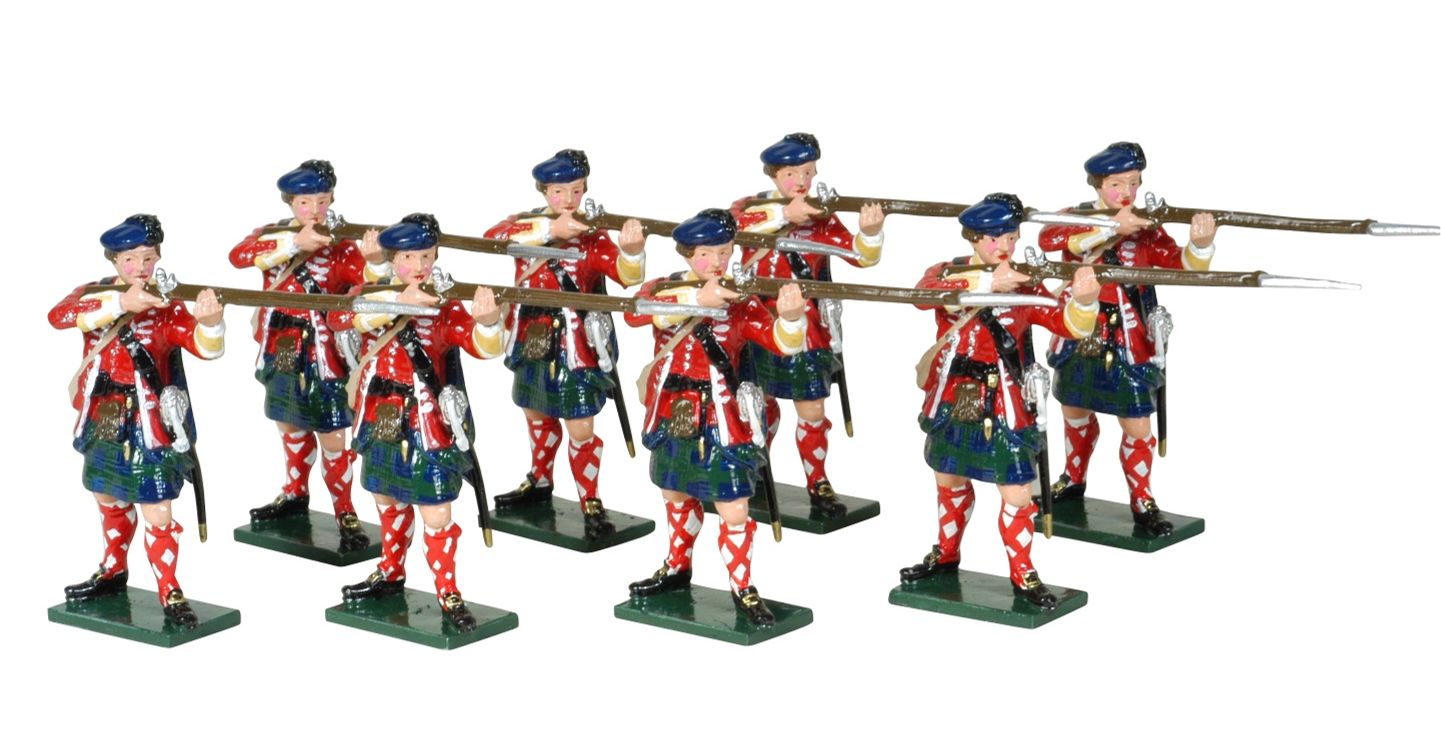 Collectible toy soldier miniature set 42 Highland Regiment of Foot. Eight pieces.
