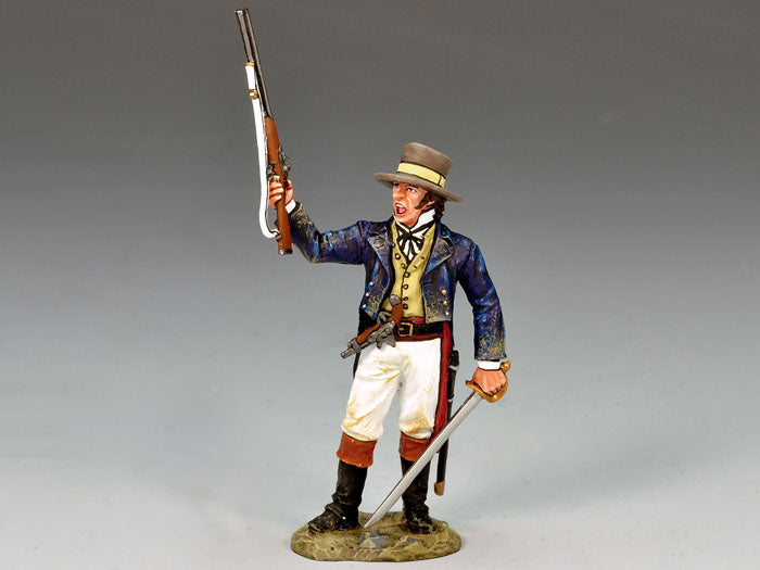 King & Country RTA050 Gallant Colonel Travis Alamo commander 1/30 scale matte toy soldier holding shotgun and saber