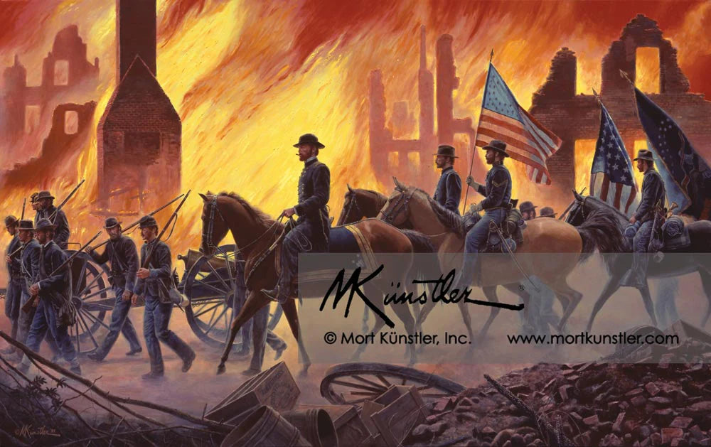 Mort Künstler wall art print War is Hell! Buildings burning in back ground.