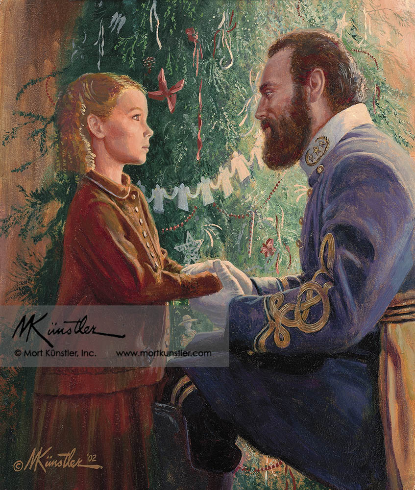 Mort Künstler wall art print Janie Corbin & Old Jack. They are near a Christmas tree.
