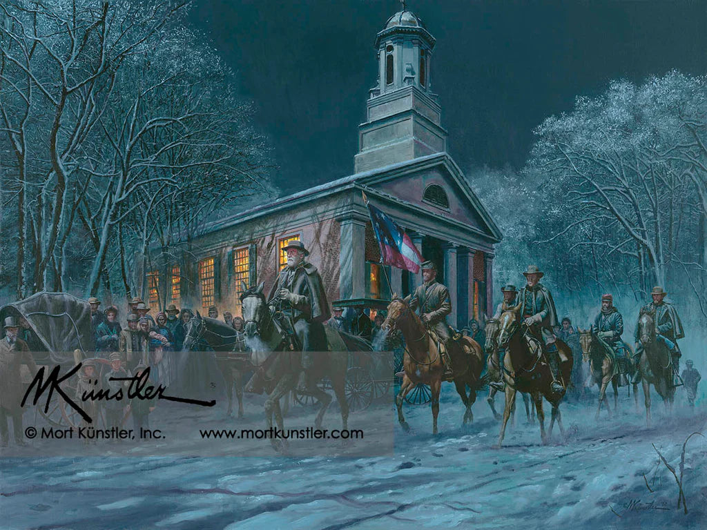 Mort Künstler wall art print Soldier of Faith. Soldiers near a church.
