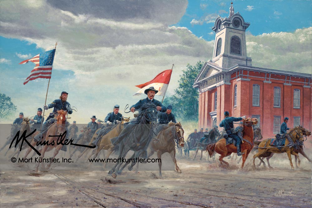 Mort Künstler wall art print Rendezvous with Destiny. Horsemen with flags.
