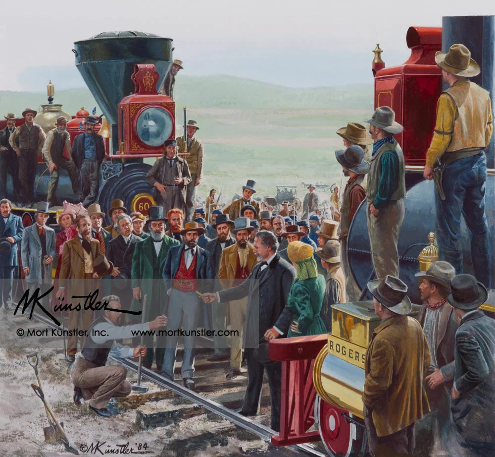 Mort Künstler wall art print The Golden Spike. People gathered on a rail road.
