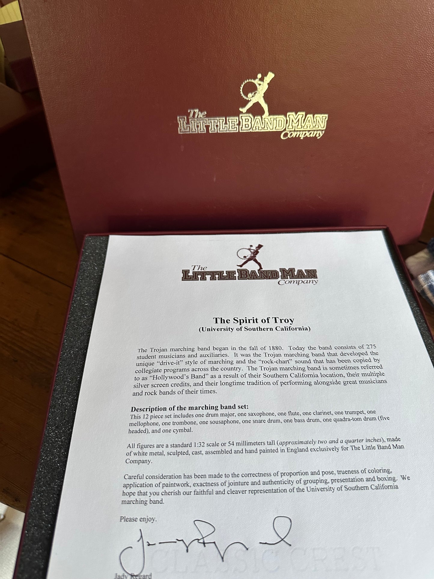 Packaging for spirit of troy toy miniature marching band.