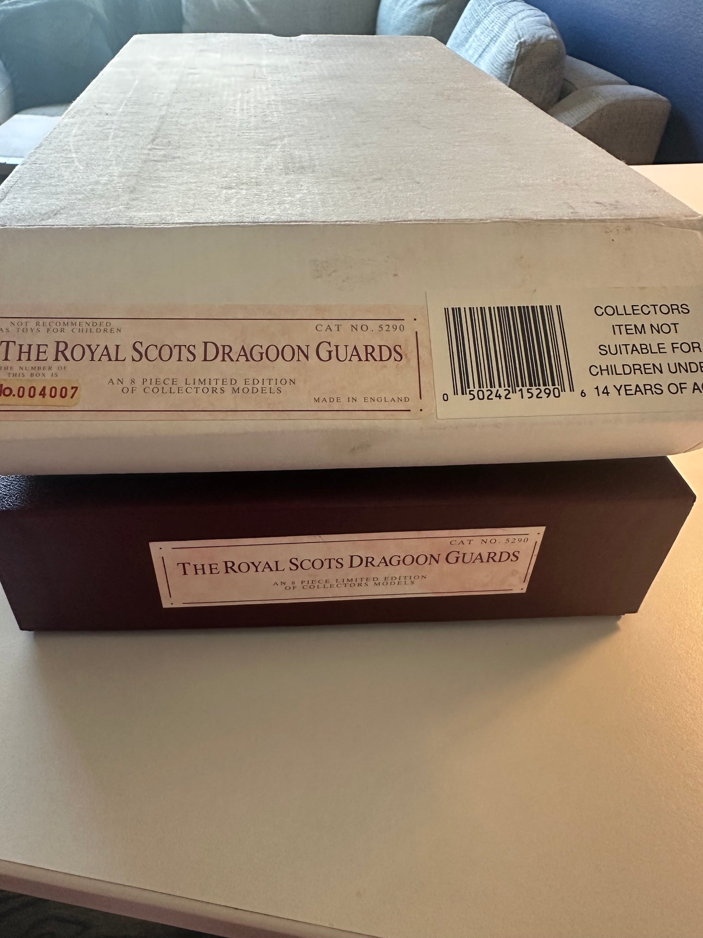 Packaging for A boxed set of Royal Scots Dragoon Guards figurines.