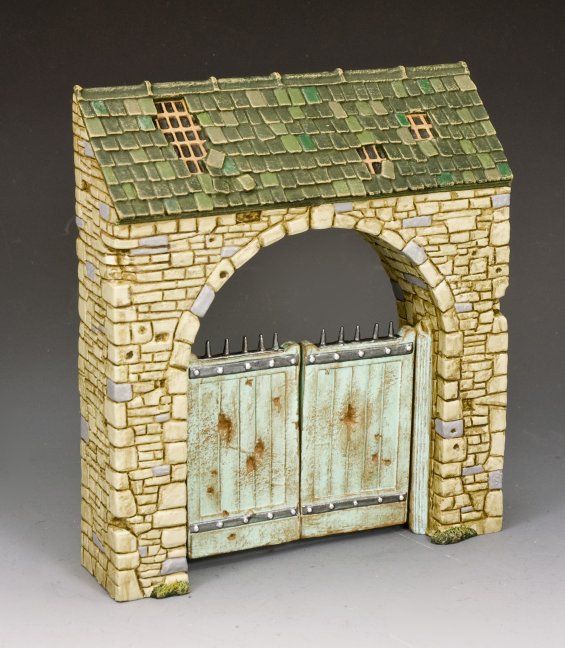 European farm gateway diorama King and Country SP120 1/30 scale stone arch with opening wooden doors rural scene accessory for model soldiers