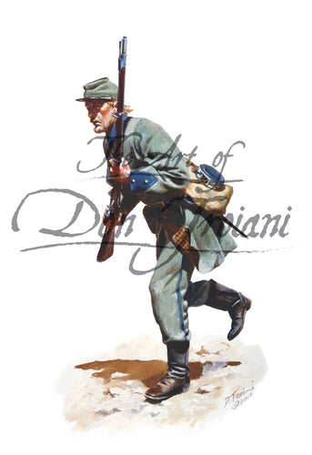 Don Troiani wall art print 12th Tennessee Infantry Confederate. Soldier is crouching with musket.