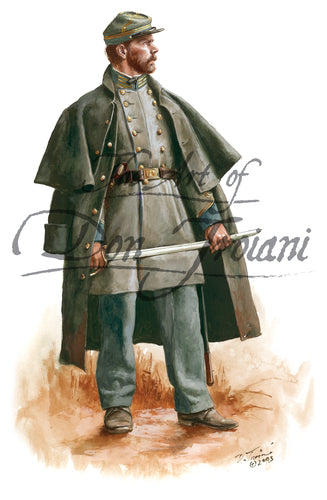 Don Troiani wall art print 13th Mississippi Officer. Soldier is wearing a grey uniform.