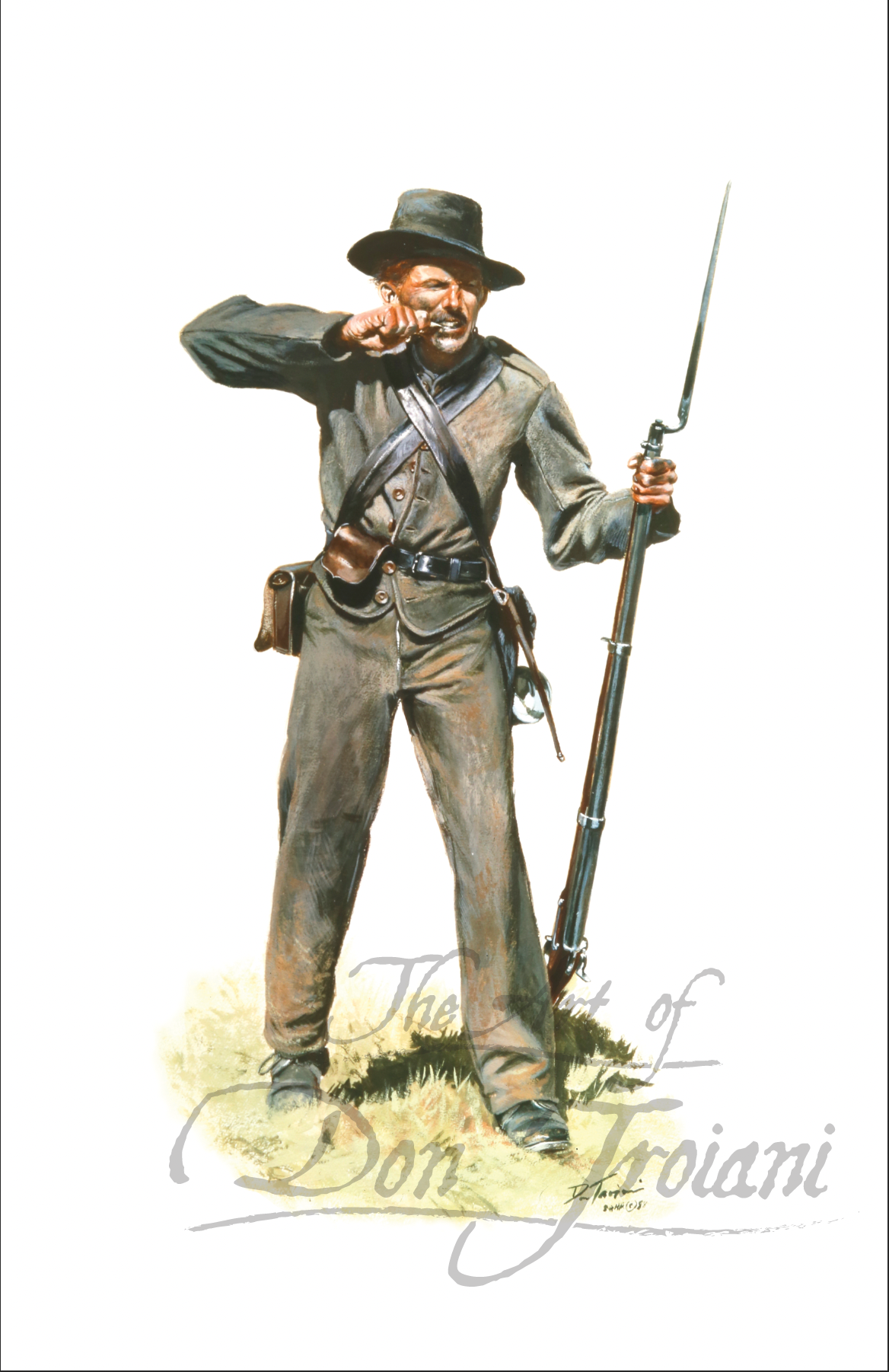 53rd Georgia Regiment. Painting of a Civil War soldier holding a rifle on a white background