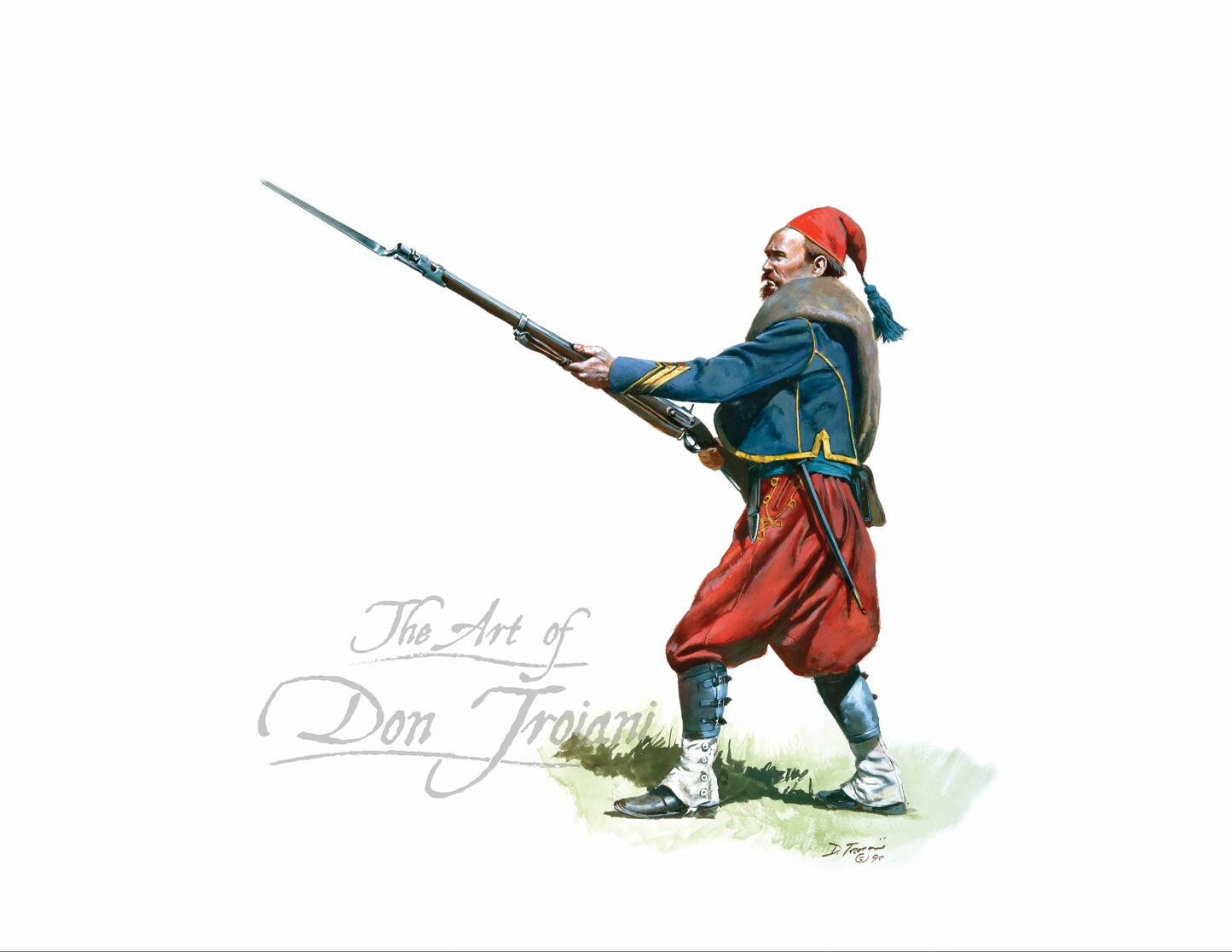 Coppens Zouaves. Artistic depiction of a historical figure in military attire with a white background