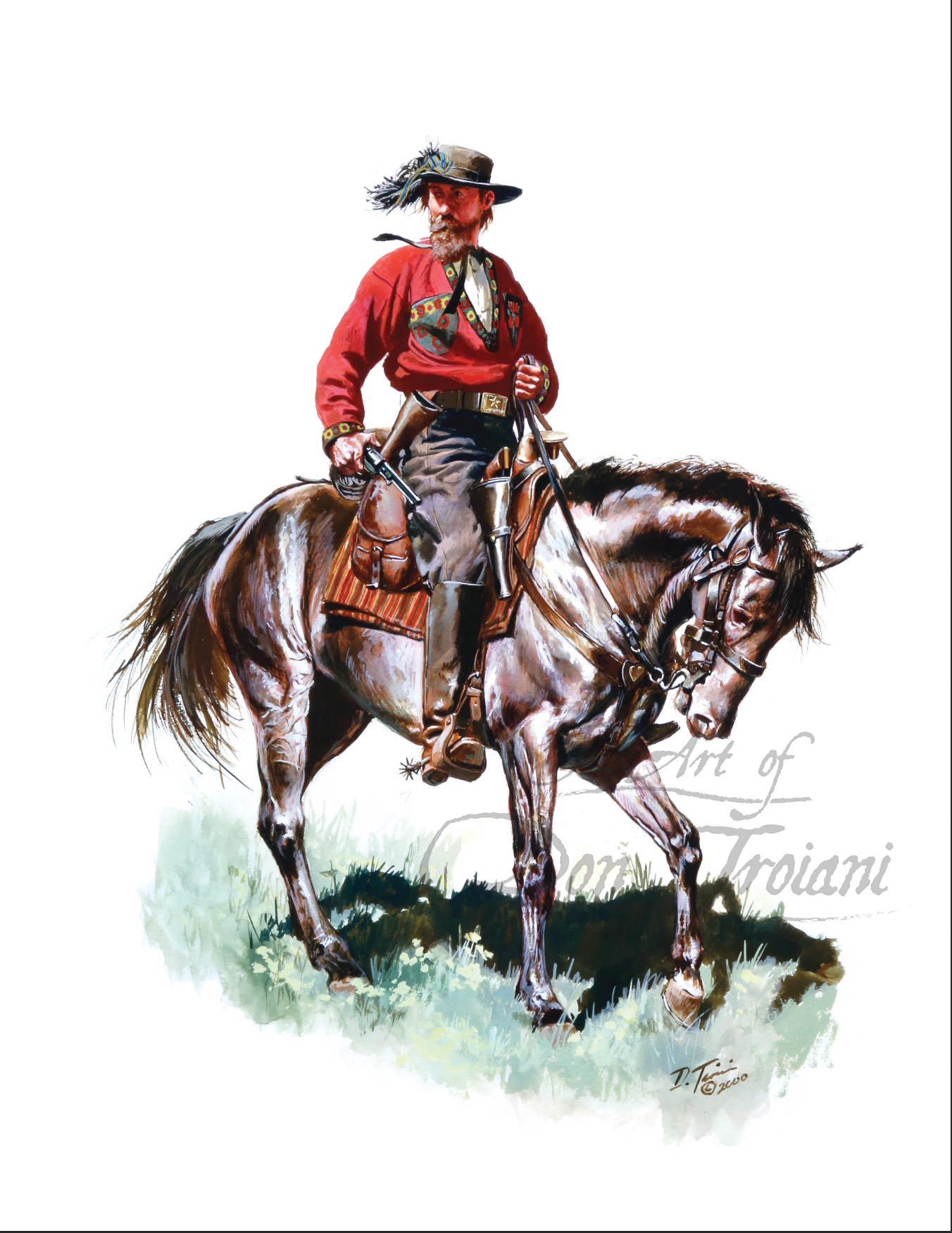 Quantrills Guerillas Artistic depiction of a cowboy on horseback with 'Art of Tony Troyani' signature.