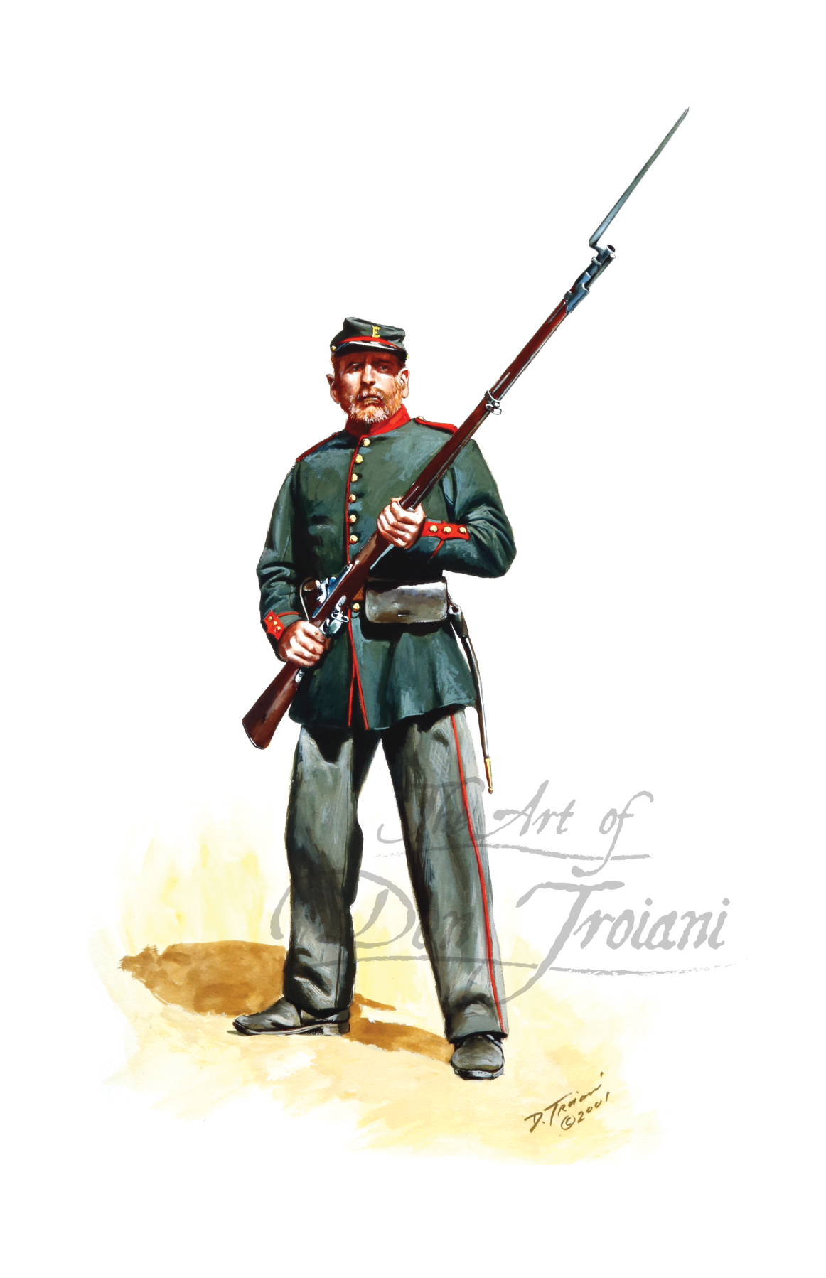 41st New York Volunteers. Painting of a soldier in uniform holding a rifle.