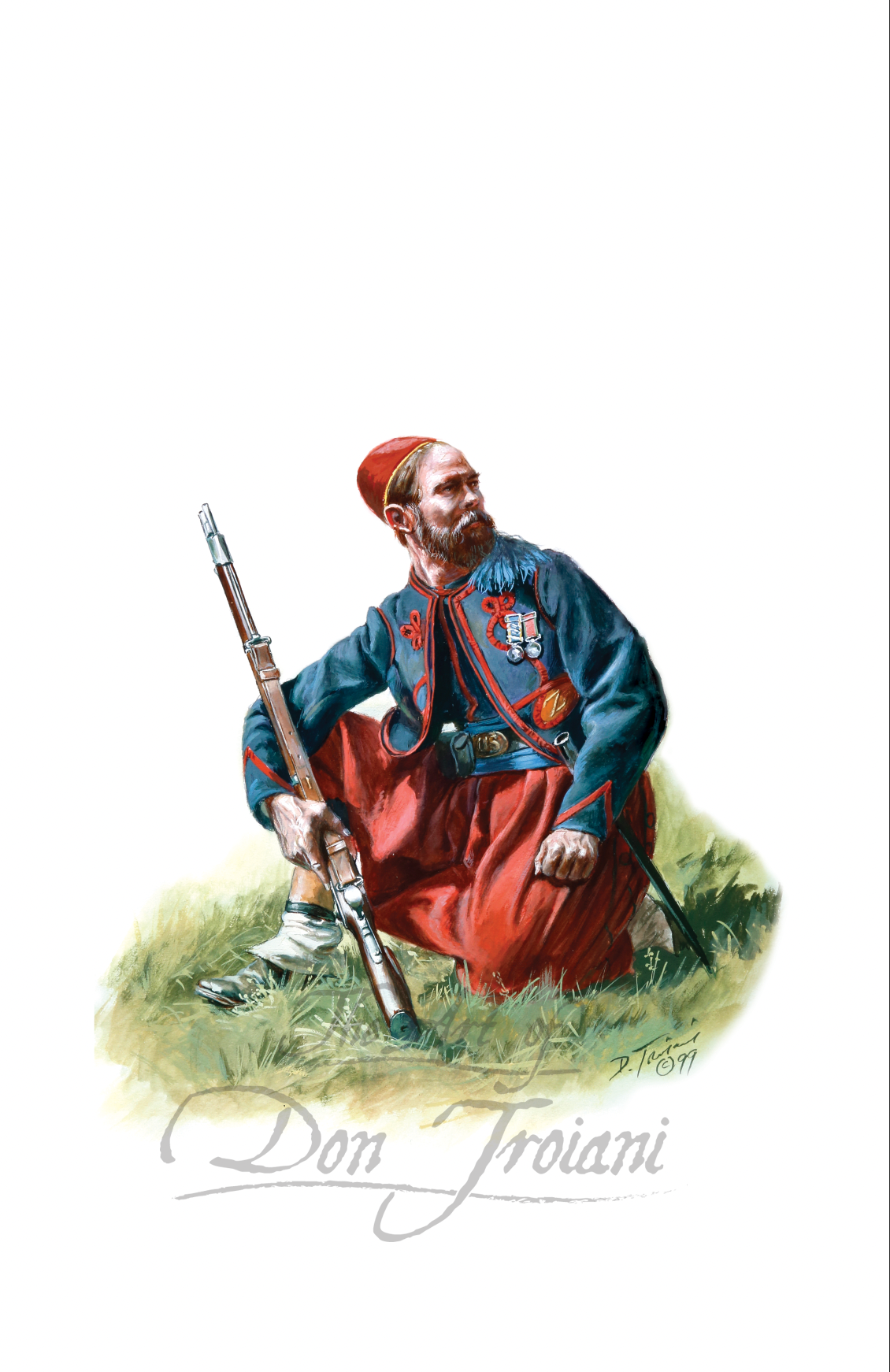 62nd New York Volunteers, Anderson Zouaves Illustration of a historical figure in military uniform with a rifle on a white background