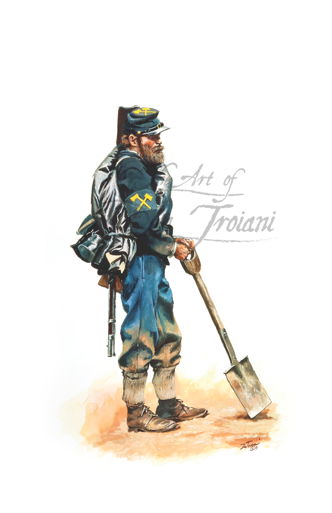 Cumberland Pioneer . Artistic depiction of a soldier holding a shovel.