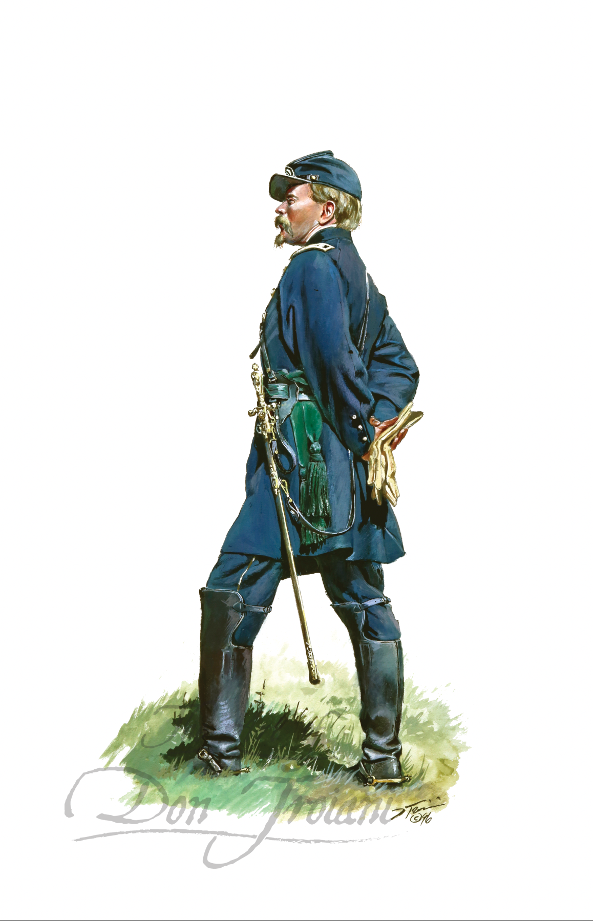 Union Army Surgeon. Painting of a soldier in blue uniform with a sword on a white background