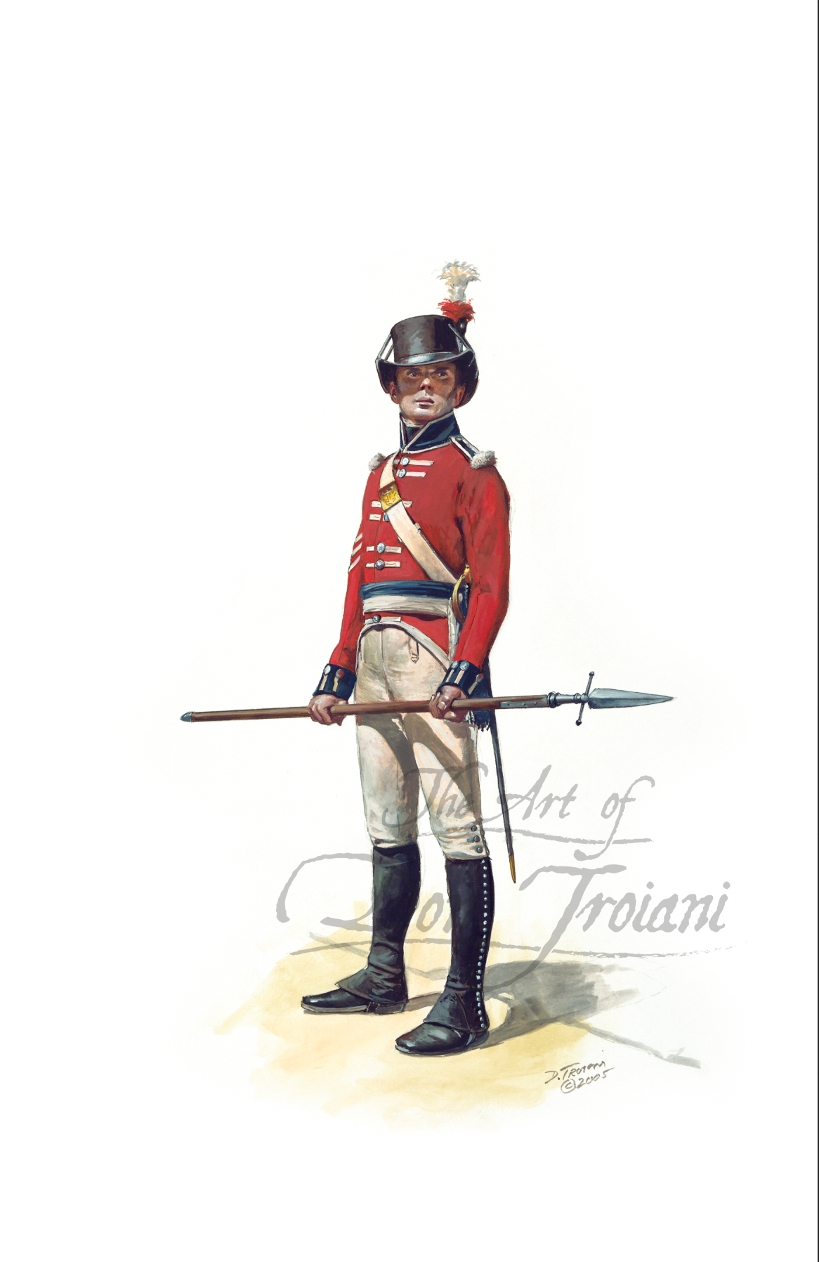 Illustration of a soldier in a red uniform with a white background