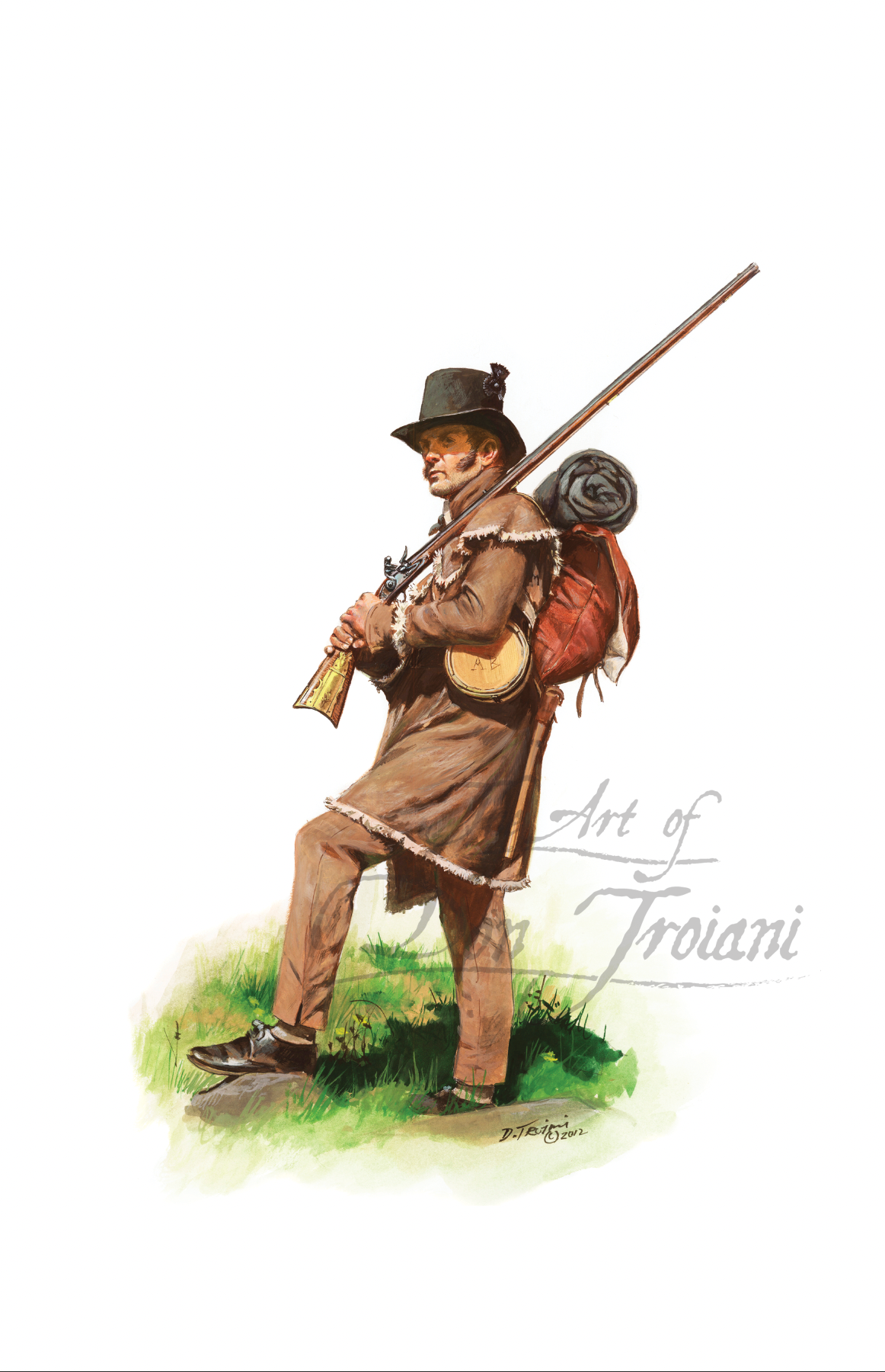 1st Regiment Ohio Militia, 1812, Captain J. Collins Rifle Company, War Of 1812 Illustration of a soldier with a rifle and backpack.
