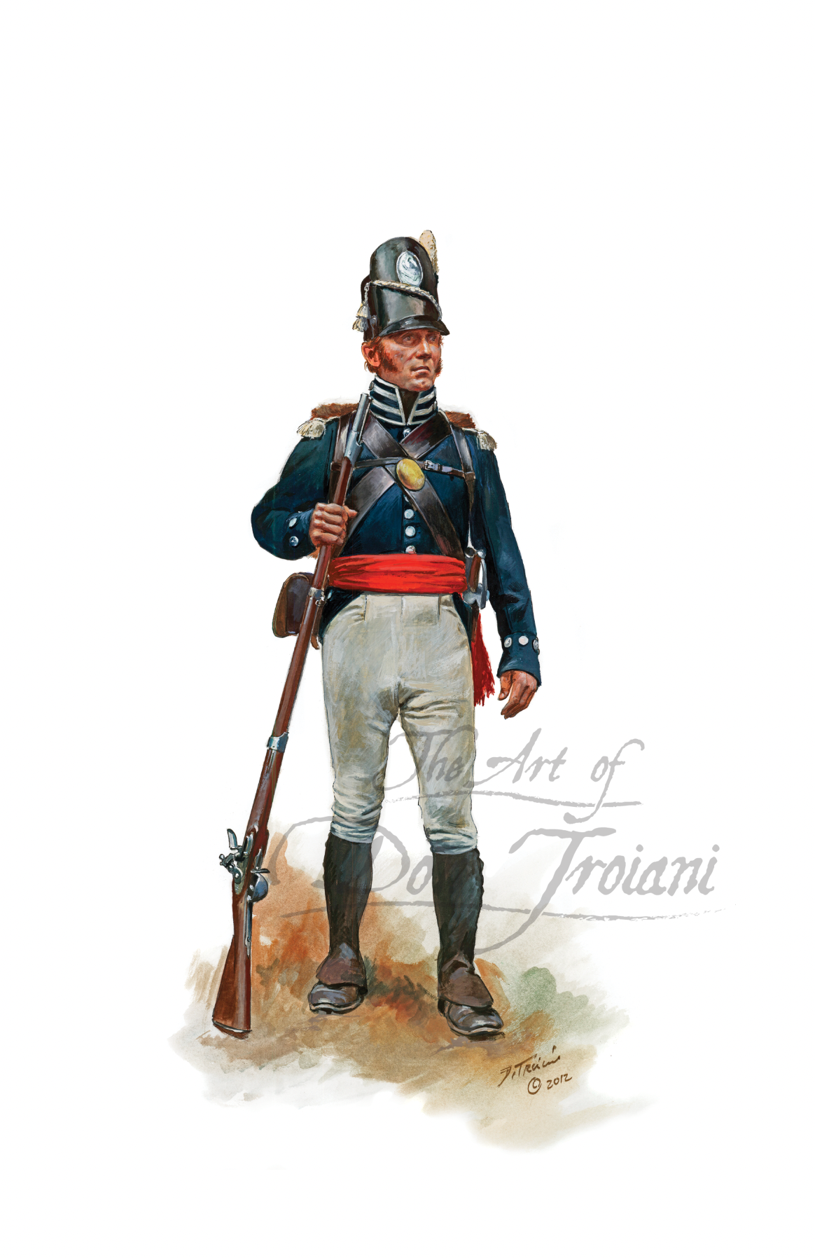 7th U.S. Infantry Sergeant painting of a soldier in historical uniform with rifle on a white background