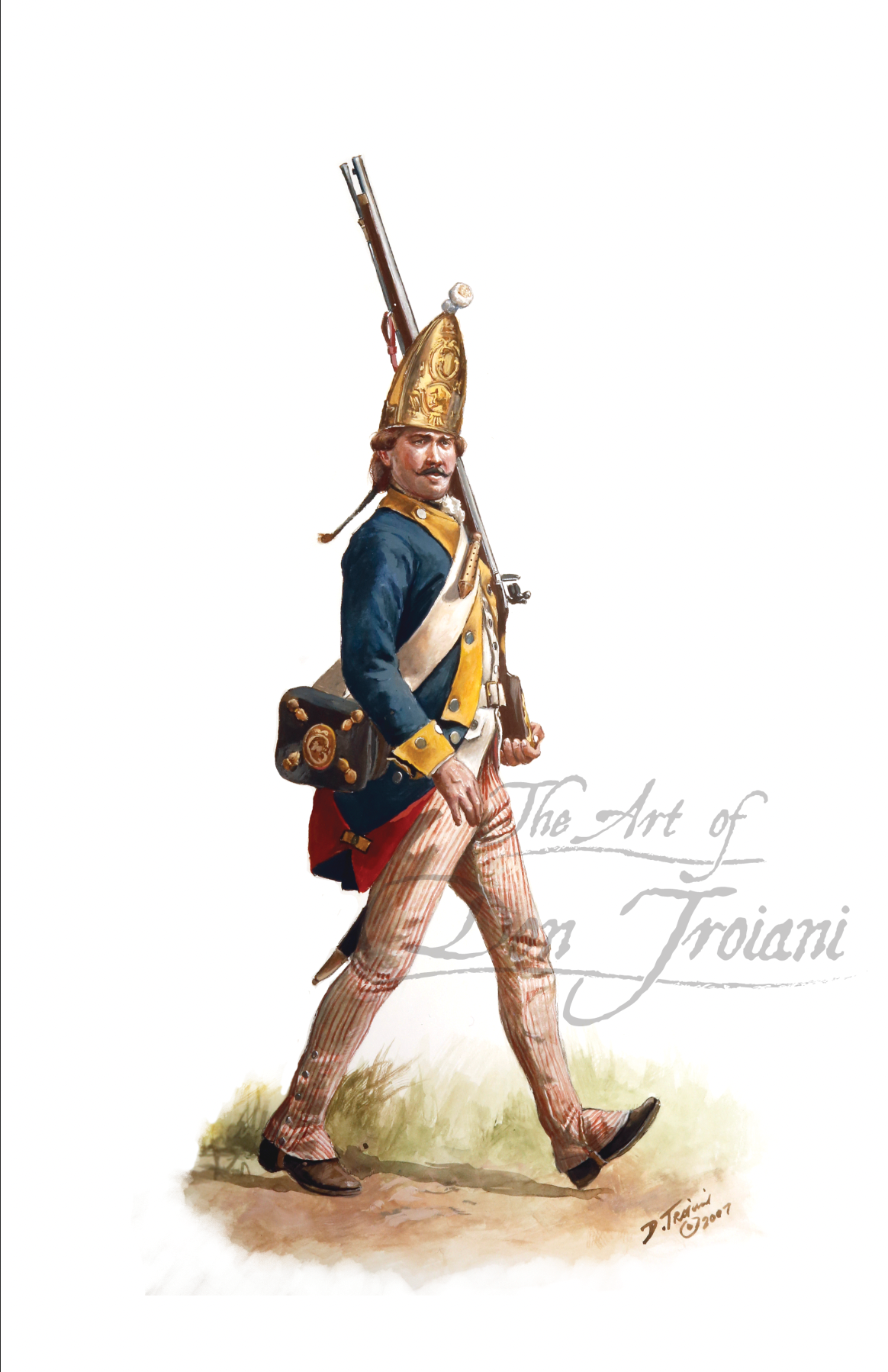 Grenadier Brunswick Regiment, Von Rediesal. Artistic depiction of a soldier in historical military uniform with a rifle on a white background.