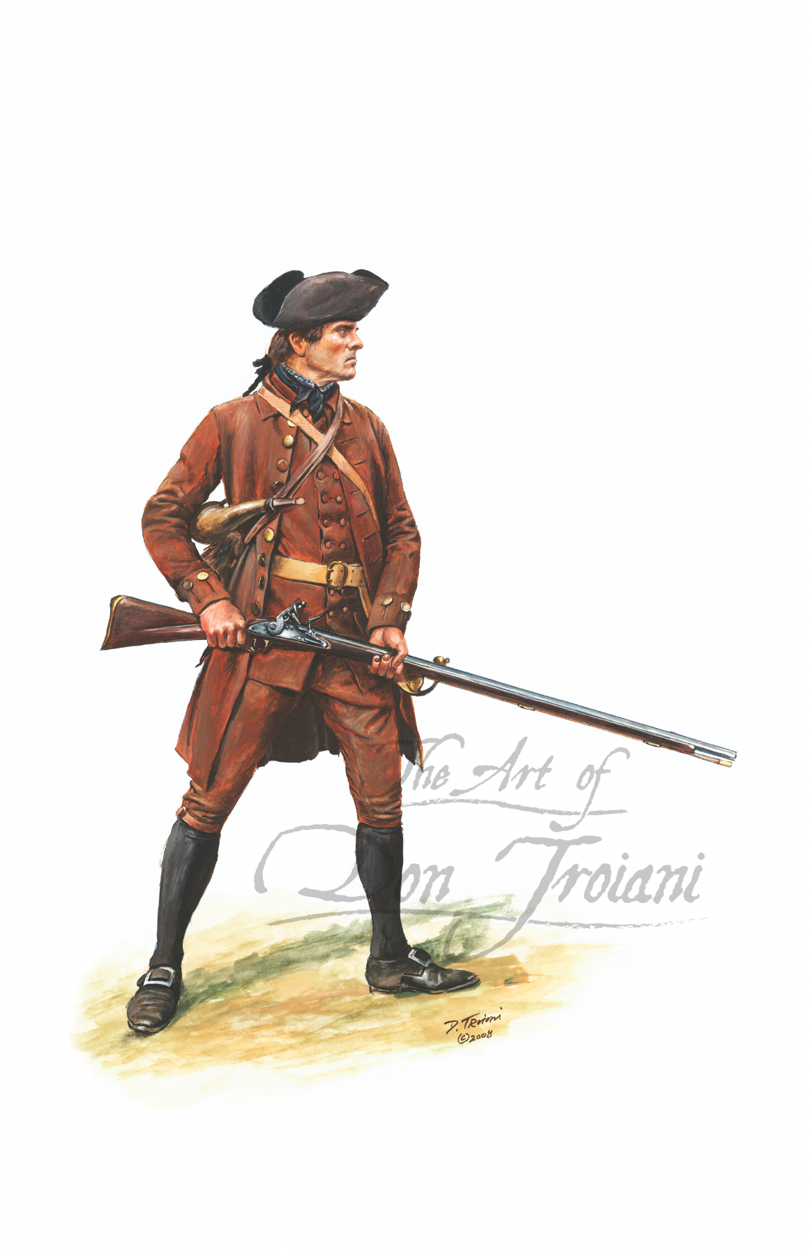 Minute Man. Illustration of a colonial soldier holding a rifle on a white background.
