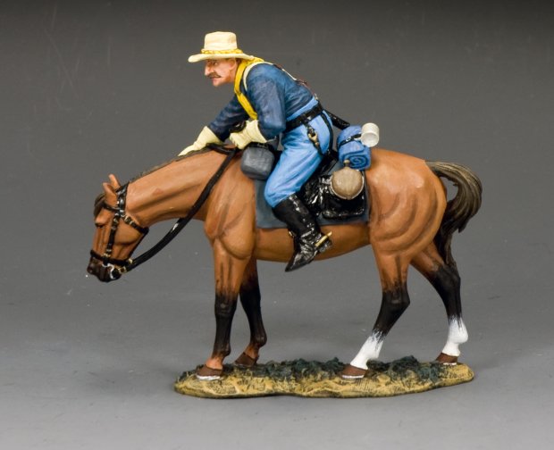 King & Country TRW170 Trooper Leaning Forward mounted U.S. cavalry figure from the John Ford Cavalry series, 1/30 scale matte finish
