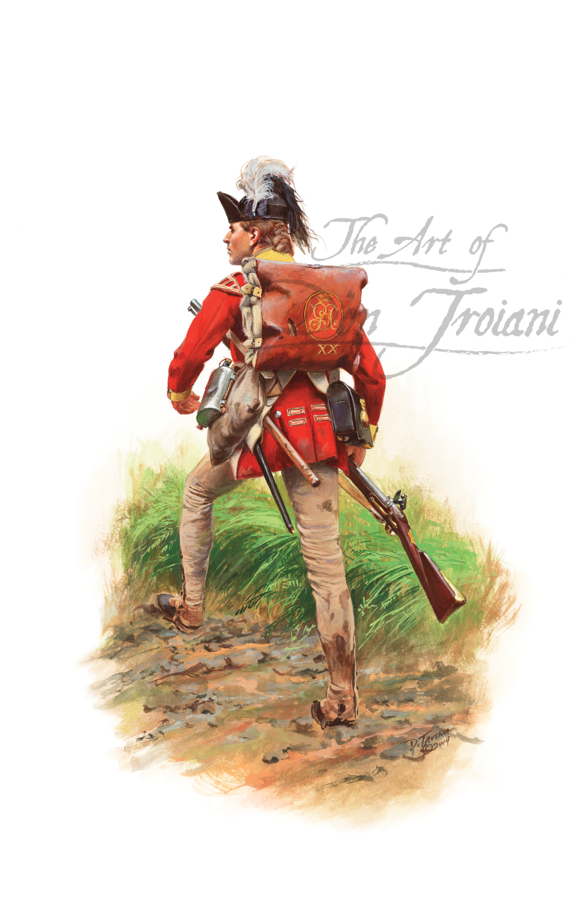 Artistic depiction of a soldier in red uniform with a rifle, standing on a grassy path. The artist's name 'The Art of Don Troiani' is visible.