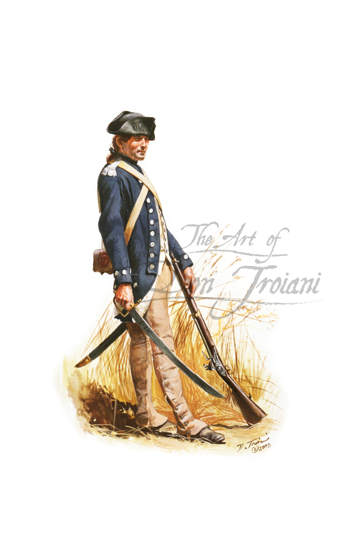 Clark’s Illinois Regiment. Artistic depiction of a Revolutionary War soldier holding a rifle, with 'The Art of Don Troiani' branding.