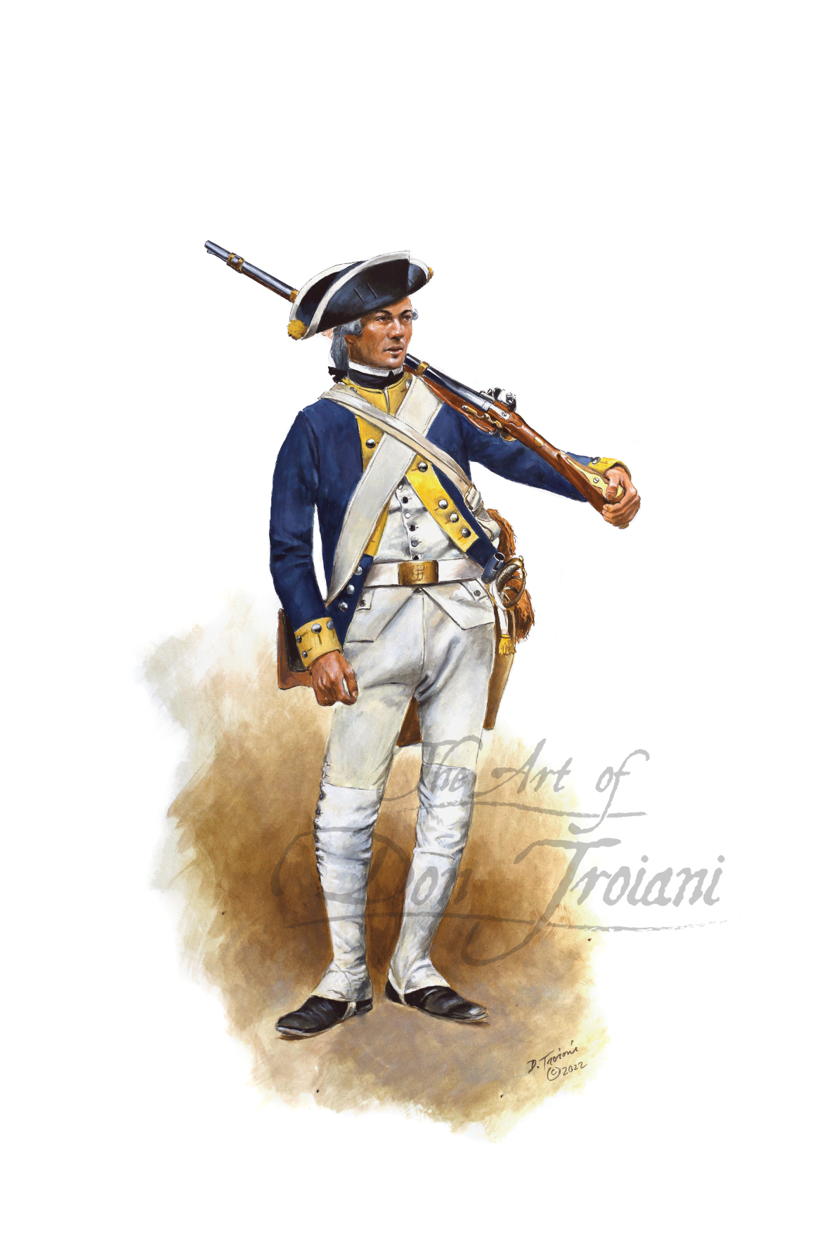 3rd Waldeck Regiment. Painting of a soldier in historical military uniform holding a rifle on a white background.