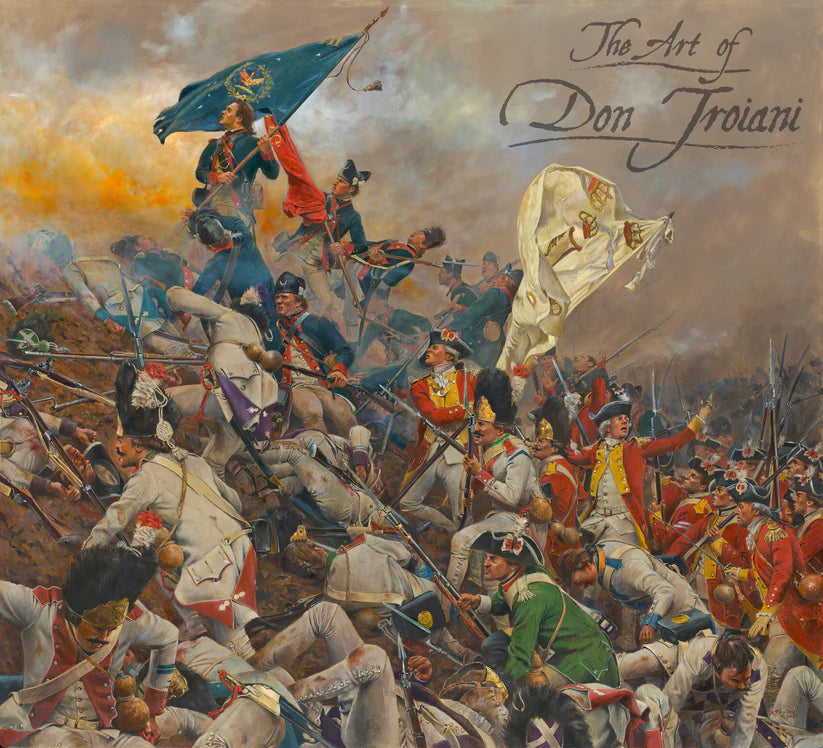 Painting of a historical battle scene with soldiers and flags, signed 'The Art of Don Troiani'.