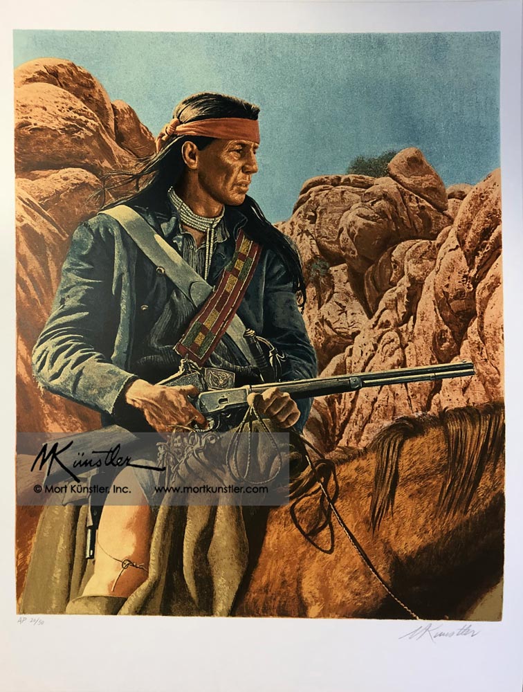 Mort Künstler wall art print His New Blue Coat. Native American on horseback.