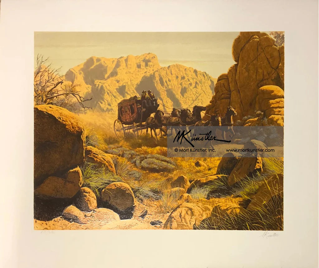 Mort Künstler wall art print Runnin' Late. Horses and stage coach.
