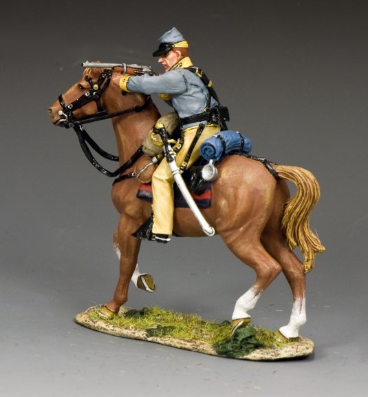 Confederate Cavalry Trooper Aiming Carbine on horseback.