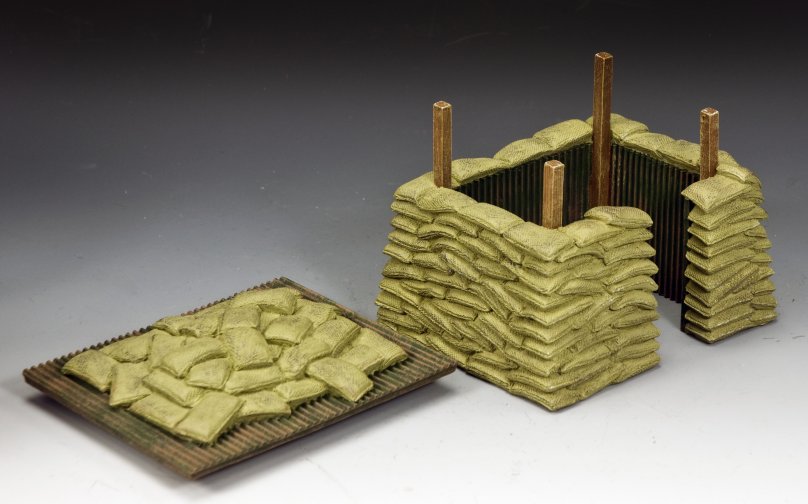 Vietnam guard post diorama King and Country SP115 1/30 scale sandbag bunker with removable roof military miniatures