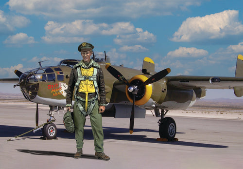 Toy soldier army men U.S.A.A.F. Bomber Captain. Near his plan.