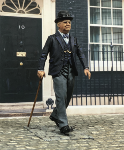 Toy soldier army men U.K. Prime Minister Winston Churchill 1940-45. On Downing Street.
