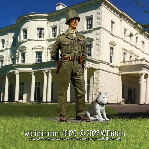 Toy soldier U.S. General George S. Patton and Willy. He is near a building.