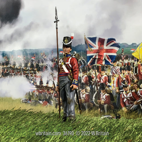 Collectible toy soldier miniature 1st Foot Guards Sergeant with Pike No.2. Soldier is in the battle field.