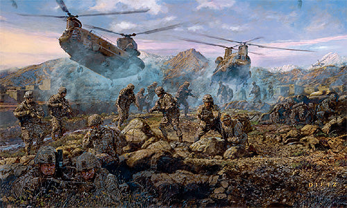 James Dietz wall art print By Force and Valor. Soldiers and helicopters.