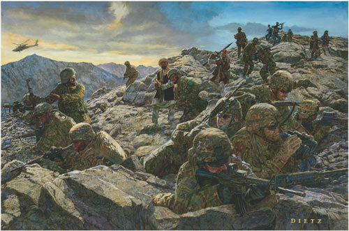 James Dietz wall art print I Shall Either Find a Way or Make One. Many soldiers on a mountain.