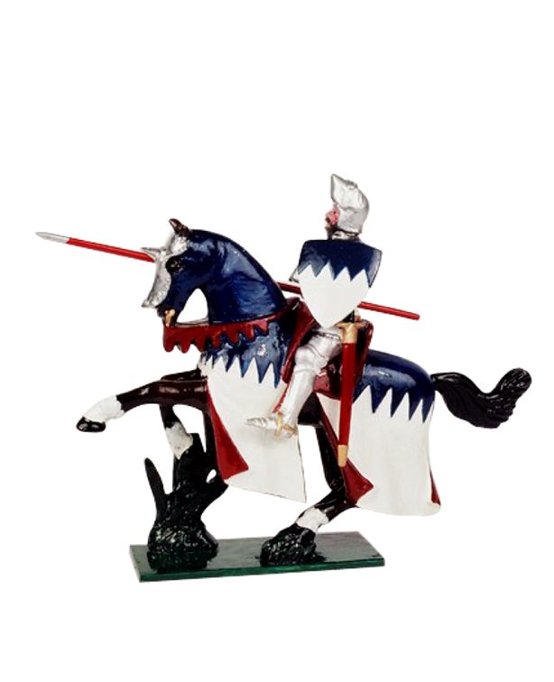 Collectible toy soldier miniature Augier de Montaut Sieur de Mussidan. Knight is on horse back.