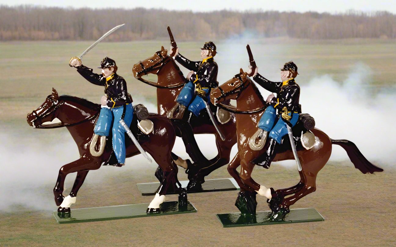 Collectible toy soldier miniature set Union Calvary. 3 soldiers on horse back